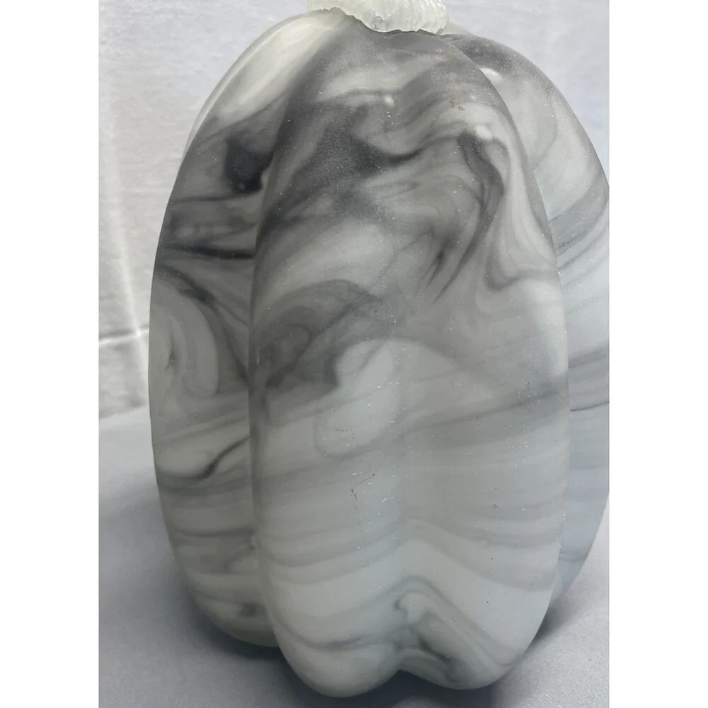 Hand Blown Glass Gray & White Large Gourd Pumpkin Fall Autumn Halloween Heavy
